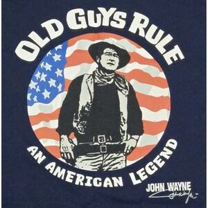 Old Guys Rule 2012 John Wayne American Flag Graphic Shirt Bkue Men's Size XL
